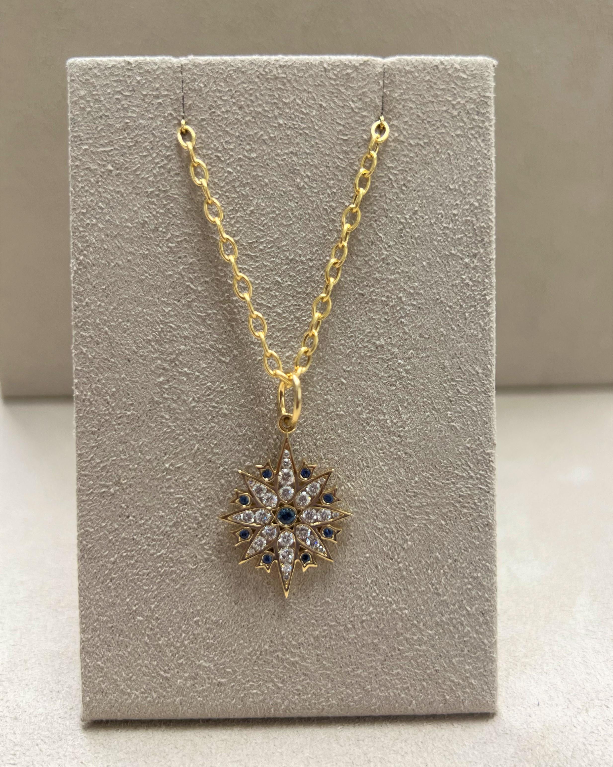 Contemporary Syna Yellow Gold Taara Pendant with Blue Sapphires and Diamonds For Sale