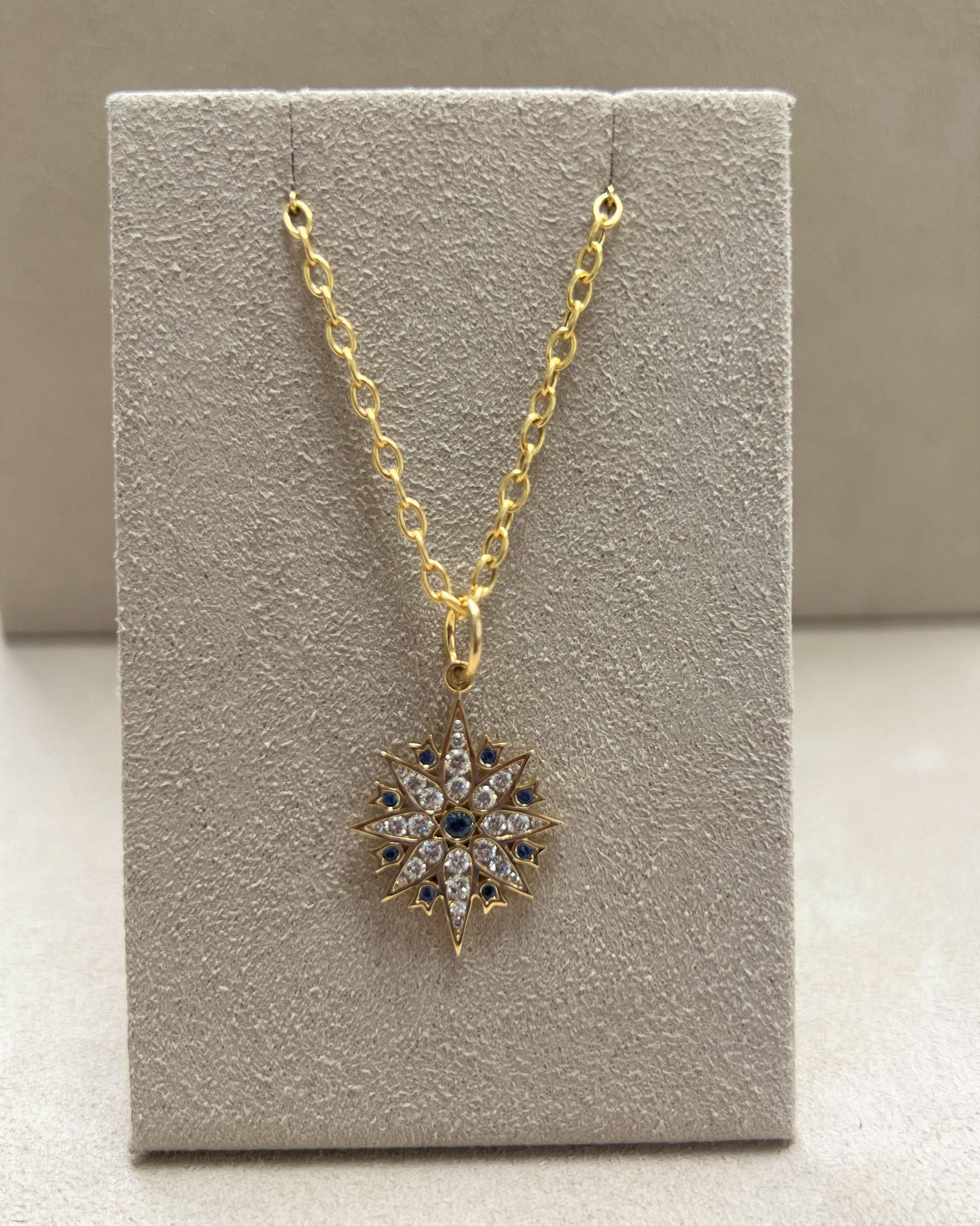Syna Taara-Anhänger aus Gelbgold mit blauenen Saphiren und Diamanten (Zeitgenössisch) im Angebot
