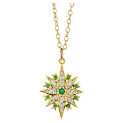 Syna Yellow Gold Taara Pendant with Emeralds and Diamonds