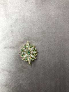 Syna Yellow Gold Taara Pin with Diamonds and Emeralds