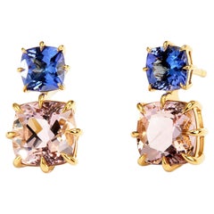 Boucles d'oreilles Syna en or jaune, tanzanite et morganite