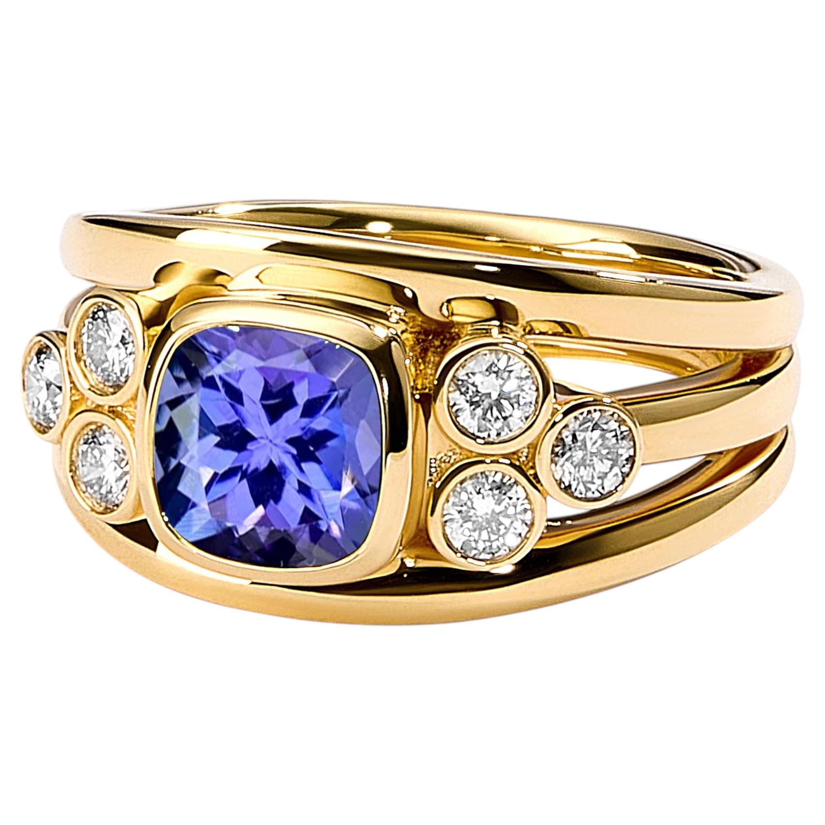 Syna Yellow Gold Tanzanite Band with Diamonds For Sale