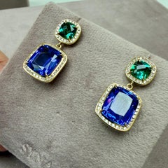 Syna Yellow Gold Tanzanite, Green Tourmaline and Diamonds Earrings