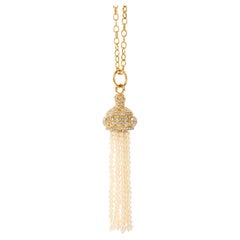 Syna Yellow Gold Tassel Necklace with Pearls and Diamonds