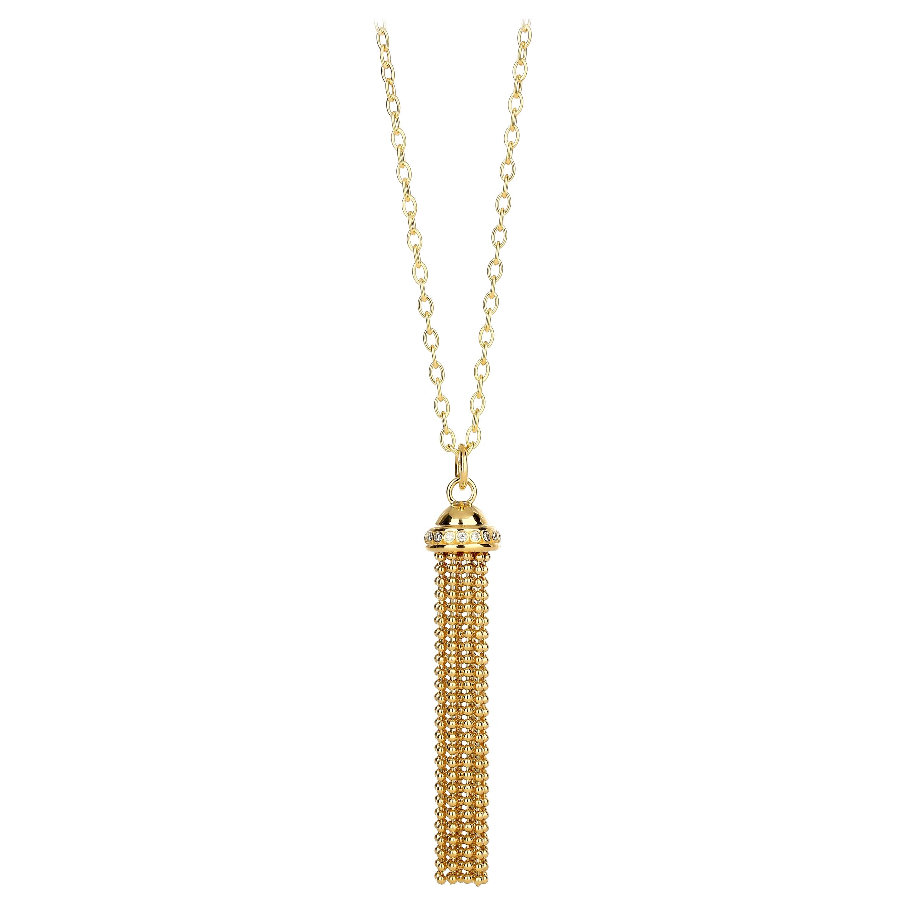 Syna Yellow Gold Tassel Pendant with Diamonds For Sale