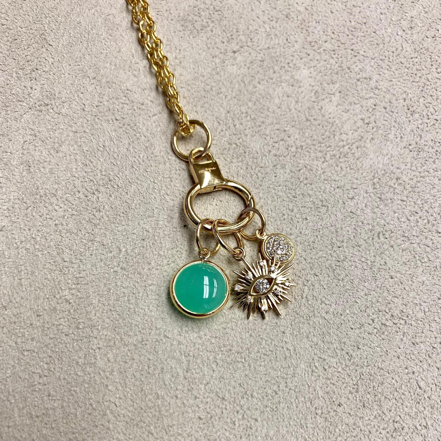 Created in 18 karat yellow gold
Chrysoprase 3.50 carats approx.
Diamonds 0.20 carat approx.
Limited edition
Chain sold separately

Handcrafted from 18 karat gold, this limited-edition Three Charm boasts a Chrysoprase gem of approximately 3.50 carats