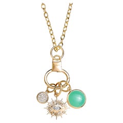 Syna Yellow Gold Three Charms with Evil Eye, Chrysoprase and Diamonds