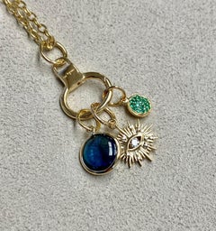 Syna Yellow Gold Three Charms with Evil Eye, Gemstones and Champagne Diamonds