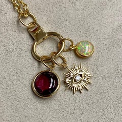 Syna Yellow Gold Three Charms with Evil Eye, Gemstones and Diamonds