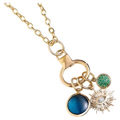 Syna Yellow Gold Three Charms with Evil Eye, Gemstones and Champagne Diamonds