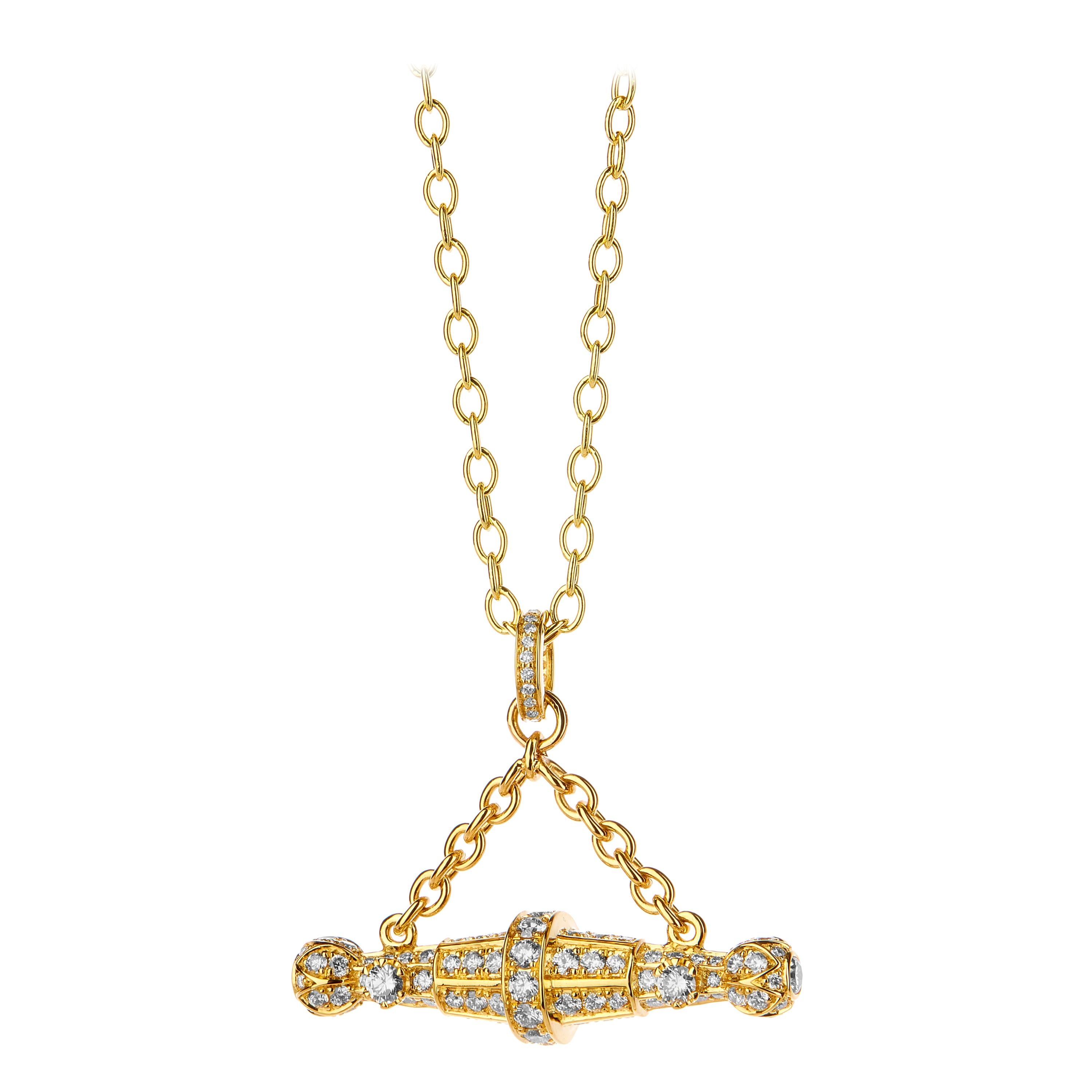 Syna Yellow Gold Toggle Pendant with Diamonds For Sale