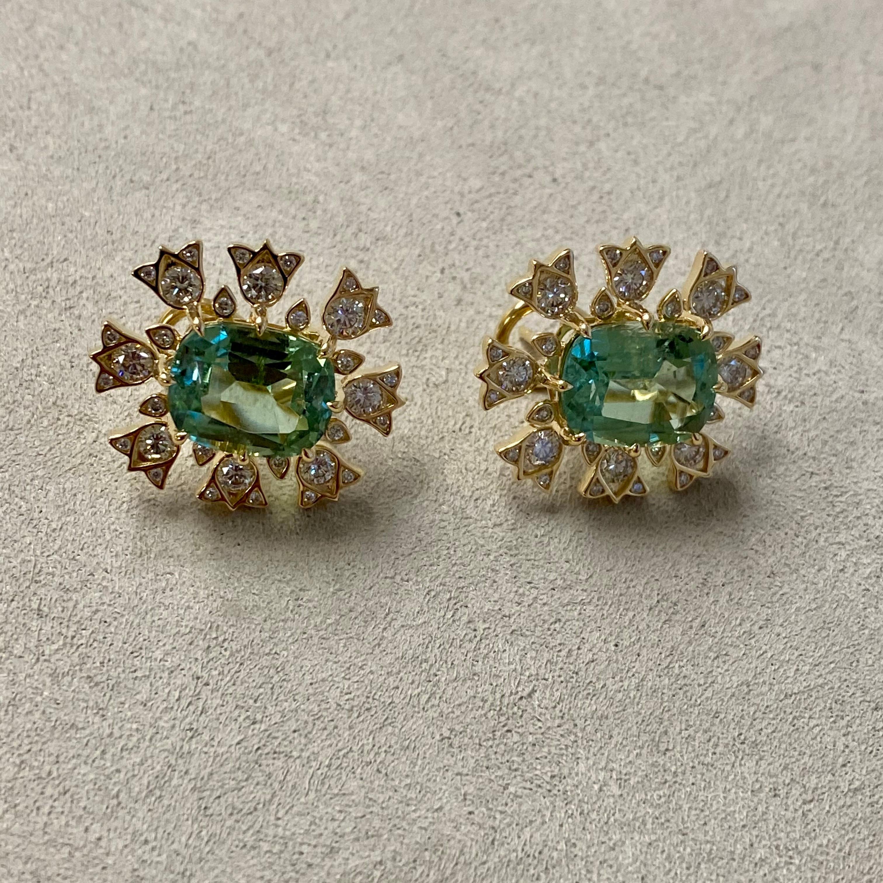 Contemporary Syna Yellow Gold Tourmaline Earrings with Diamonds For Sale