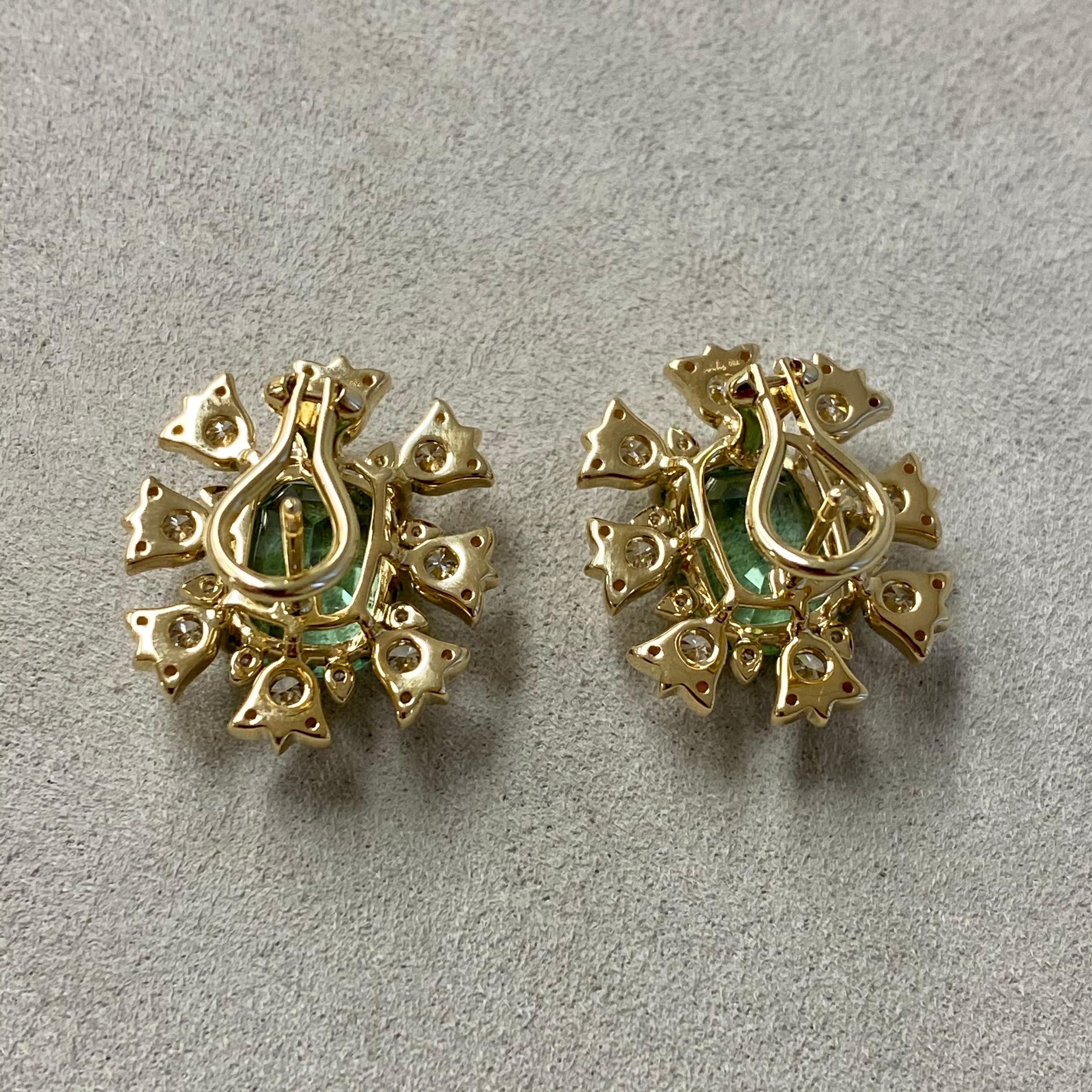 Syna-Ohrringe aus Gelbgold mit Turmalin und Diamanten im Zustand „Neu“ im Angebot in Fort Lee, NJ