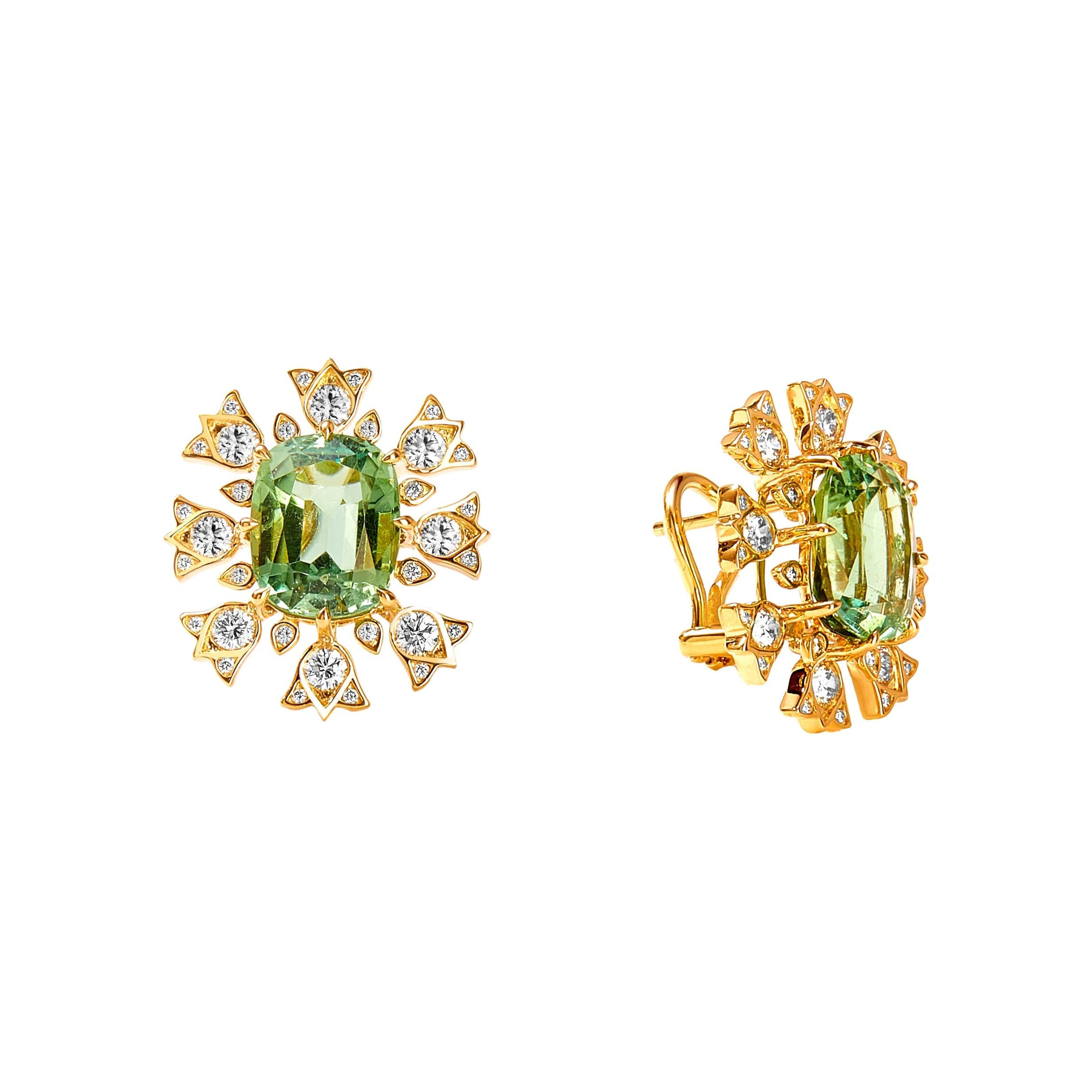 Syna Yellow Gold Tourmaline Earrings with Diamonds For Sale