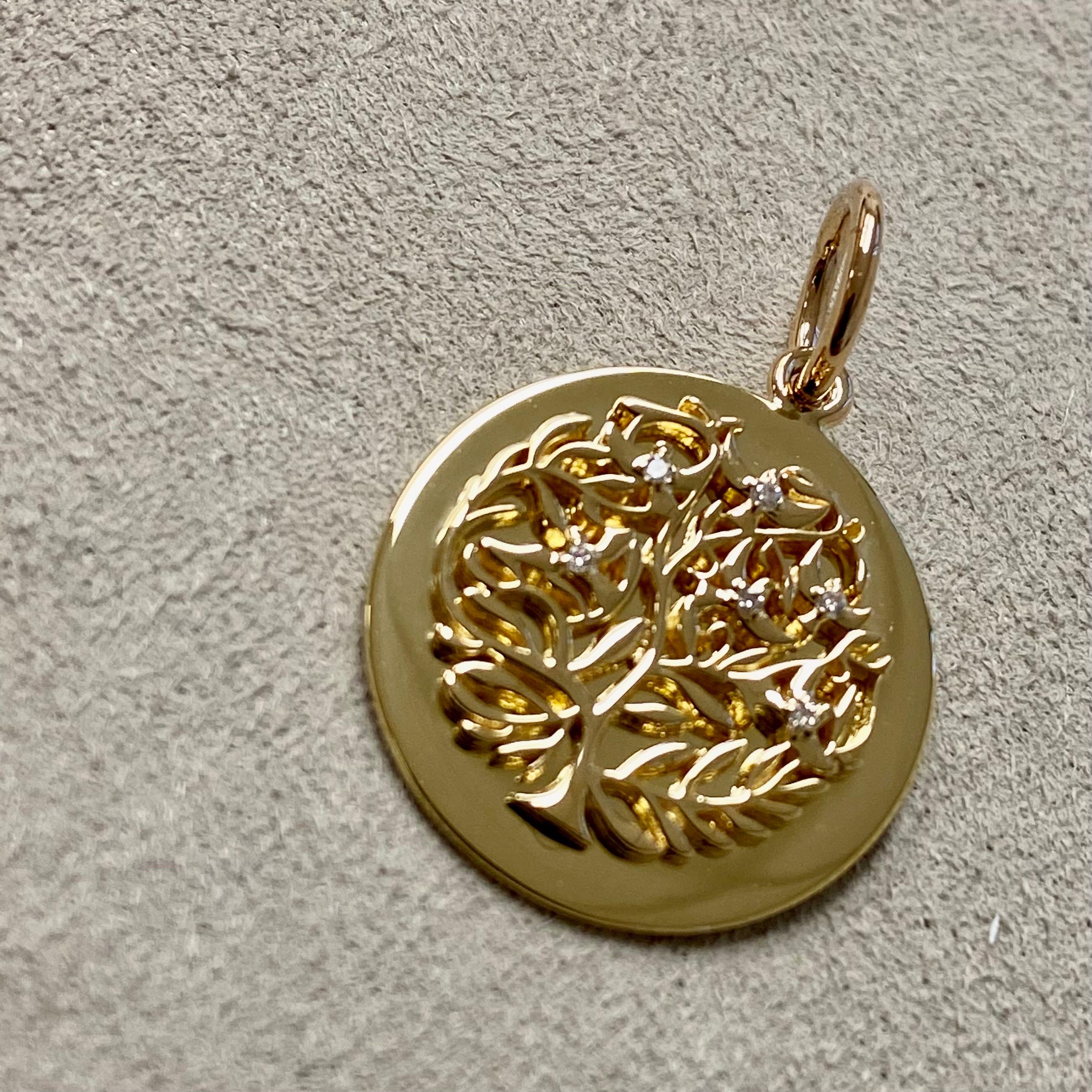 Contemporary Syna Yellow Gold Tree of Life Pendant with Diamonds For Sale