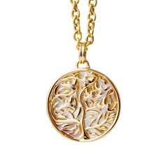 Syna Yellow Gold Tree of Life Reversible Pendant with Mother of Pearl & Diamonds
