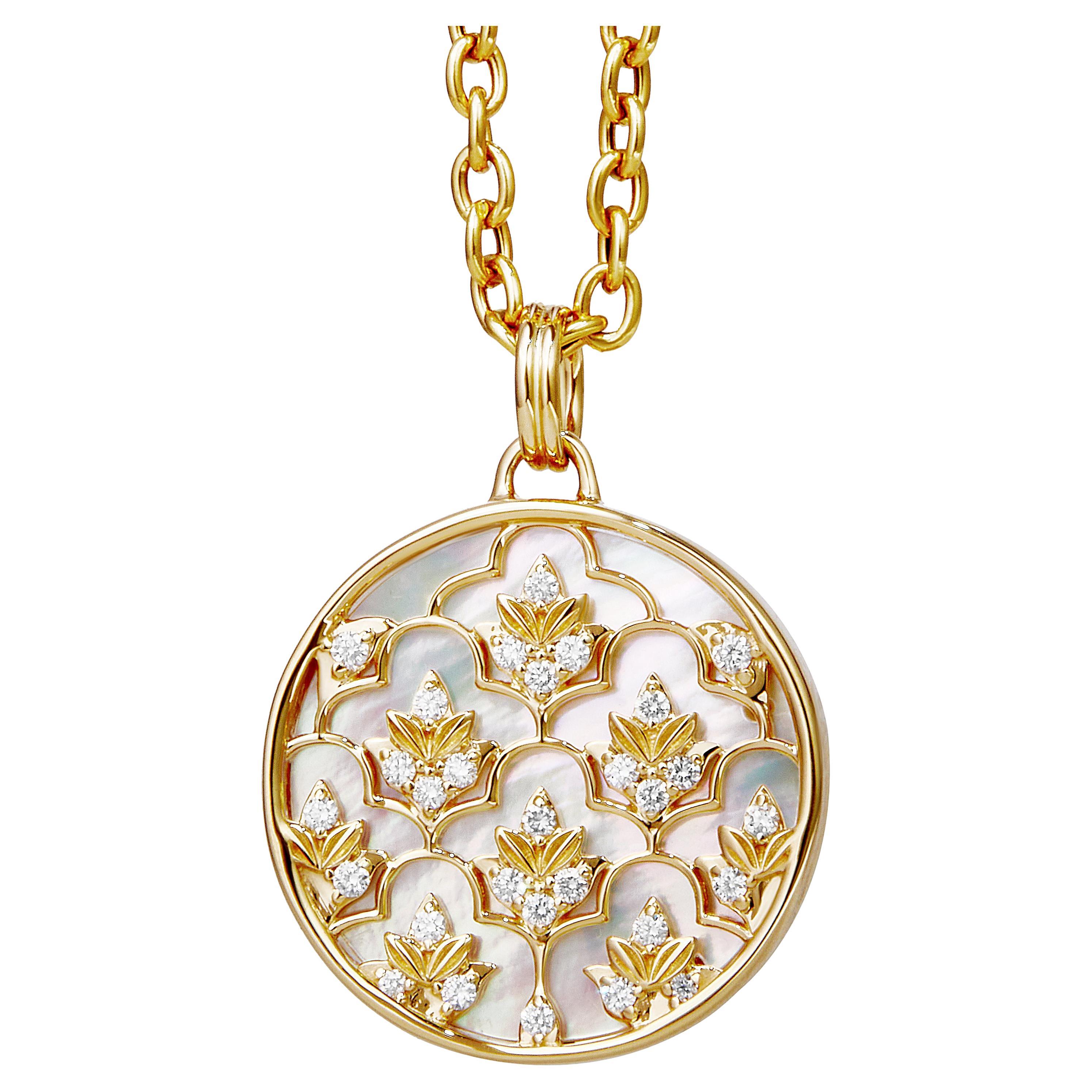 Syna Yellow Gold Tree of Life Reversible Pendant with Mother of Pearl & Diamonds