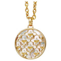 Syna Yellow Gold Tree of Life Reversible Pendant with Mother of Pearl & Diamonds