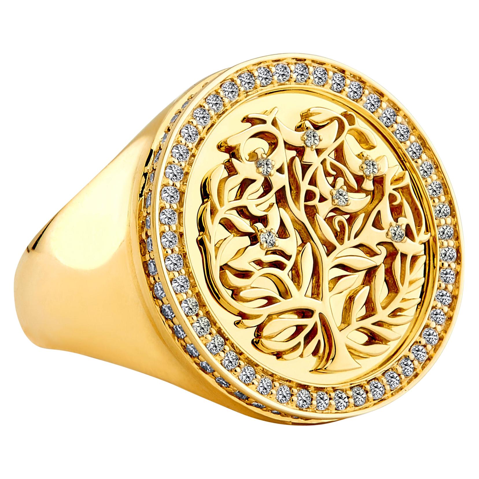 Syna Yellow Gold Tree of Life Ring with Diamond