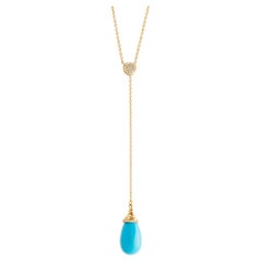 Used Syna Yellow Gold Turquoise Lariat Necklace with Diamonds