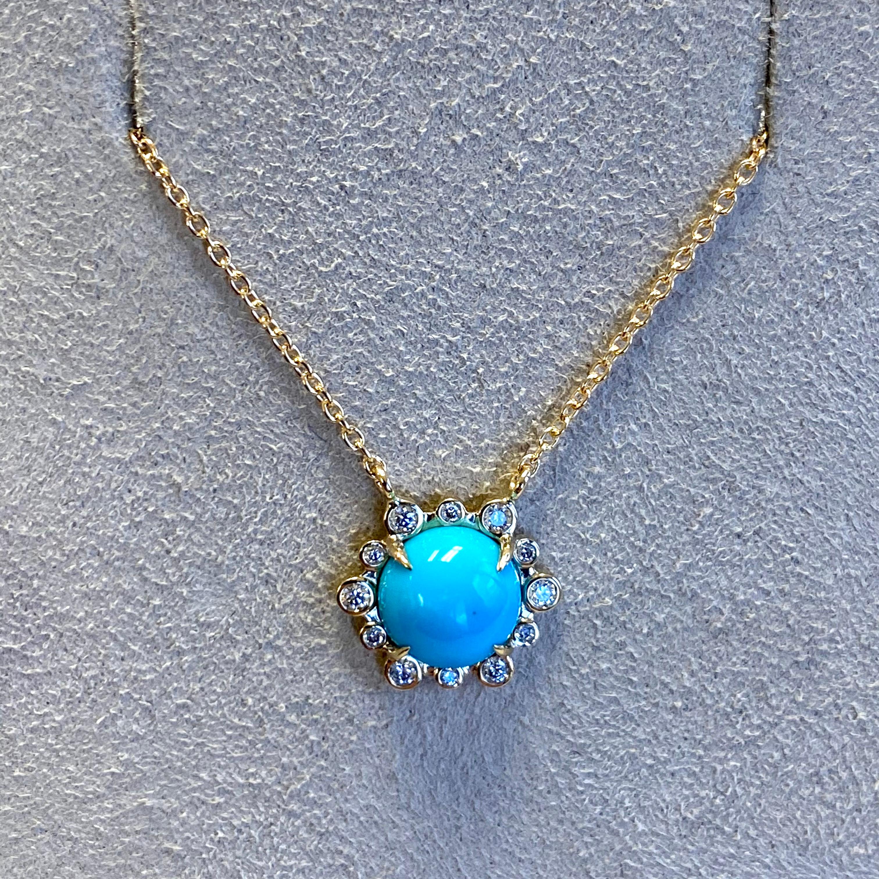 Contemporary Syna Yellow Gold Turquoise Necklace with Diamonds For Sale