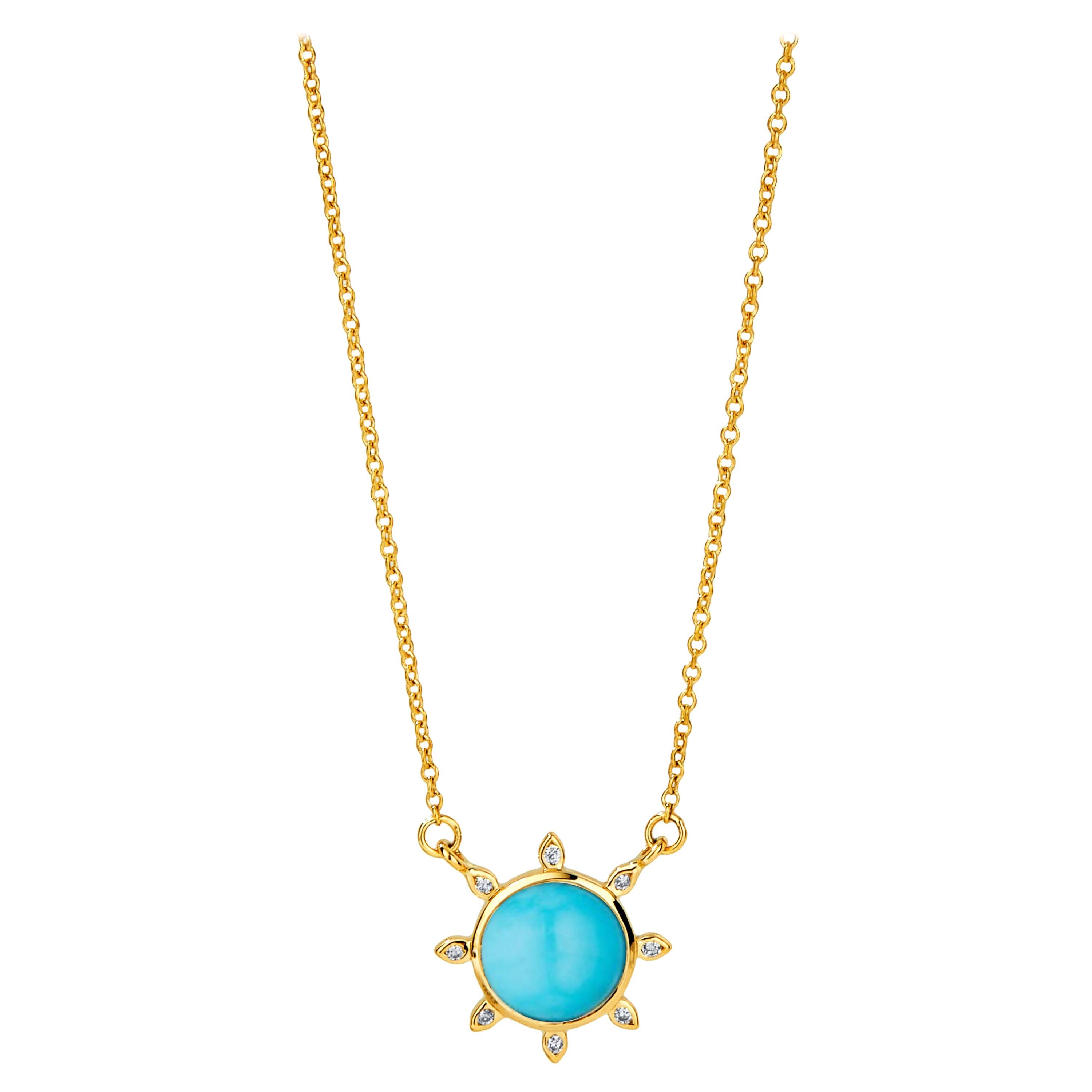 Syna Yellow Gold Turquoise Necklace with Diamonds