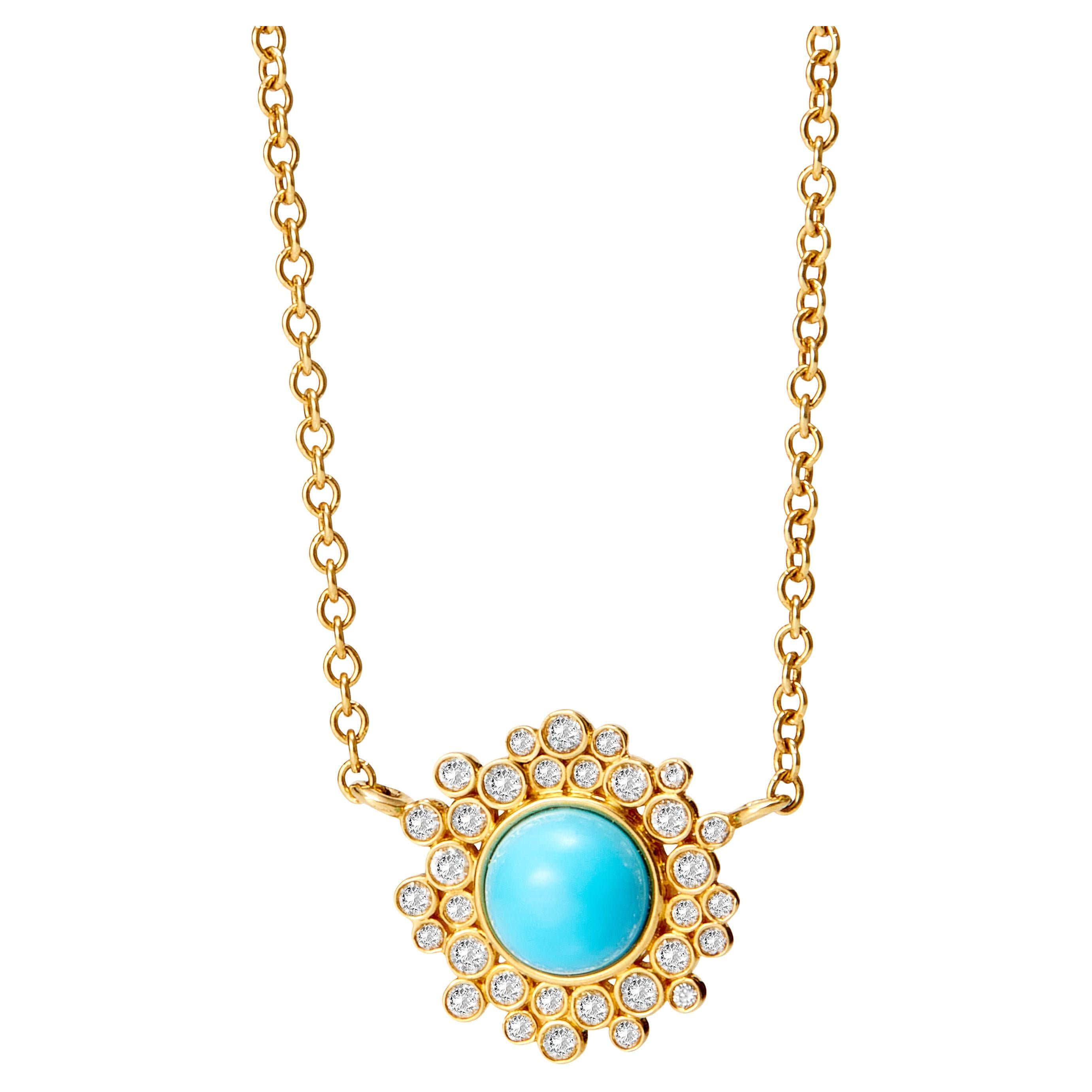 Syna Collier de turquoises et de diamants en or jaune en vente