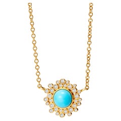 Syna Yellow Gold Turquoise Necklace with Champagne Diamonds