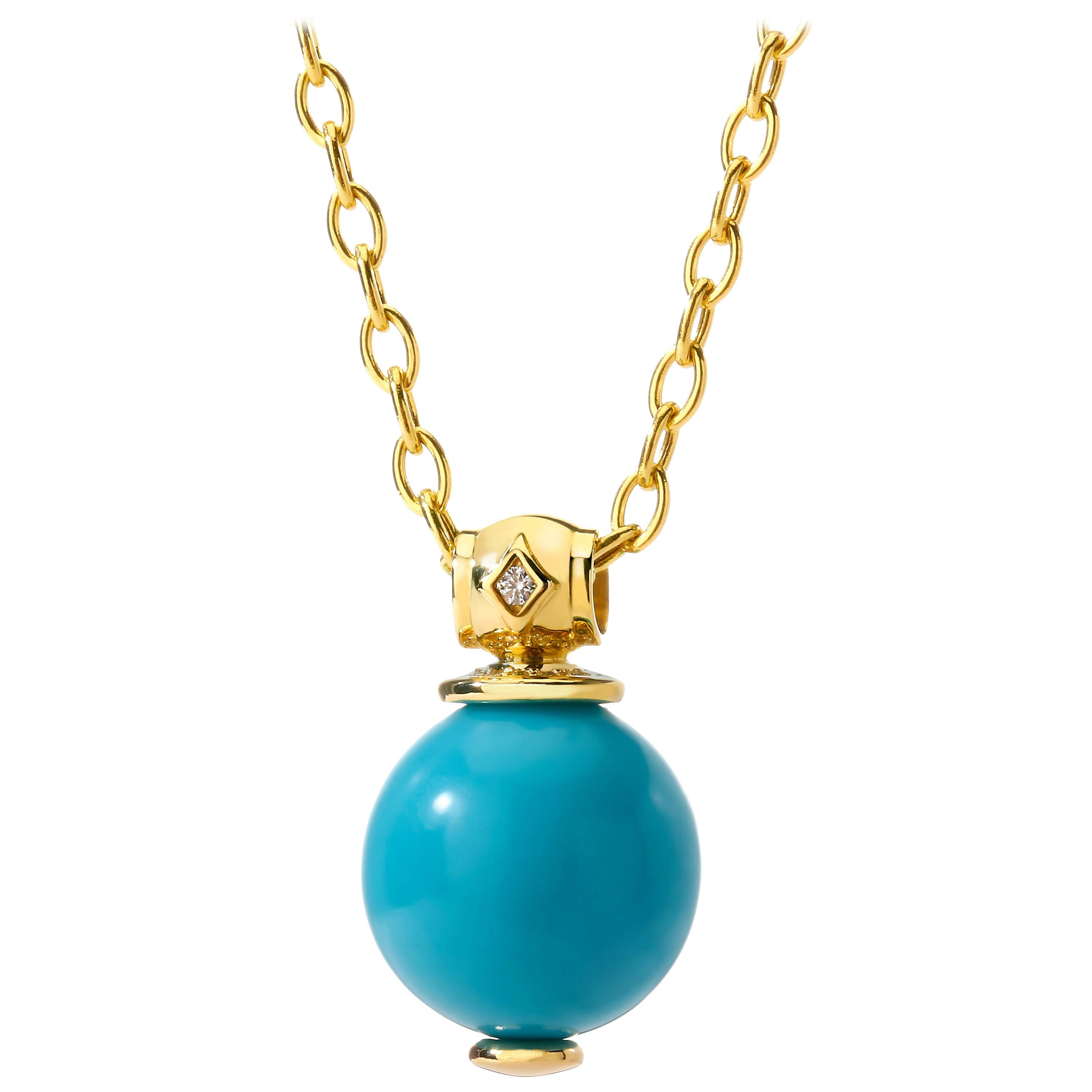 Syna Yellow Gold Turquoise Pendant with Diamonds For Sale