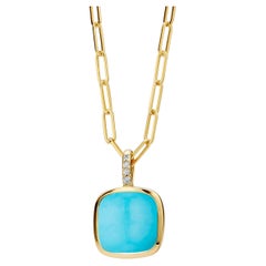 Syna Yellow Gold Turquoise Sugarloaf Pendant with Diamonds
