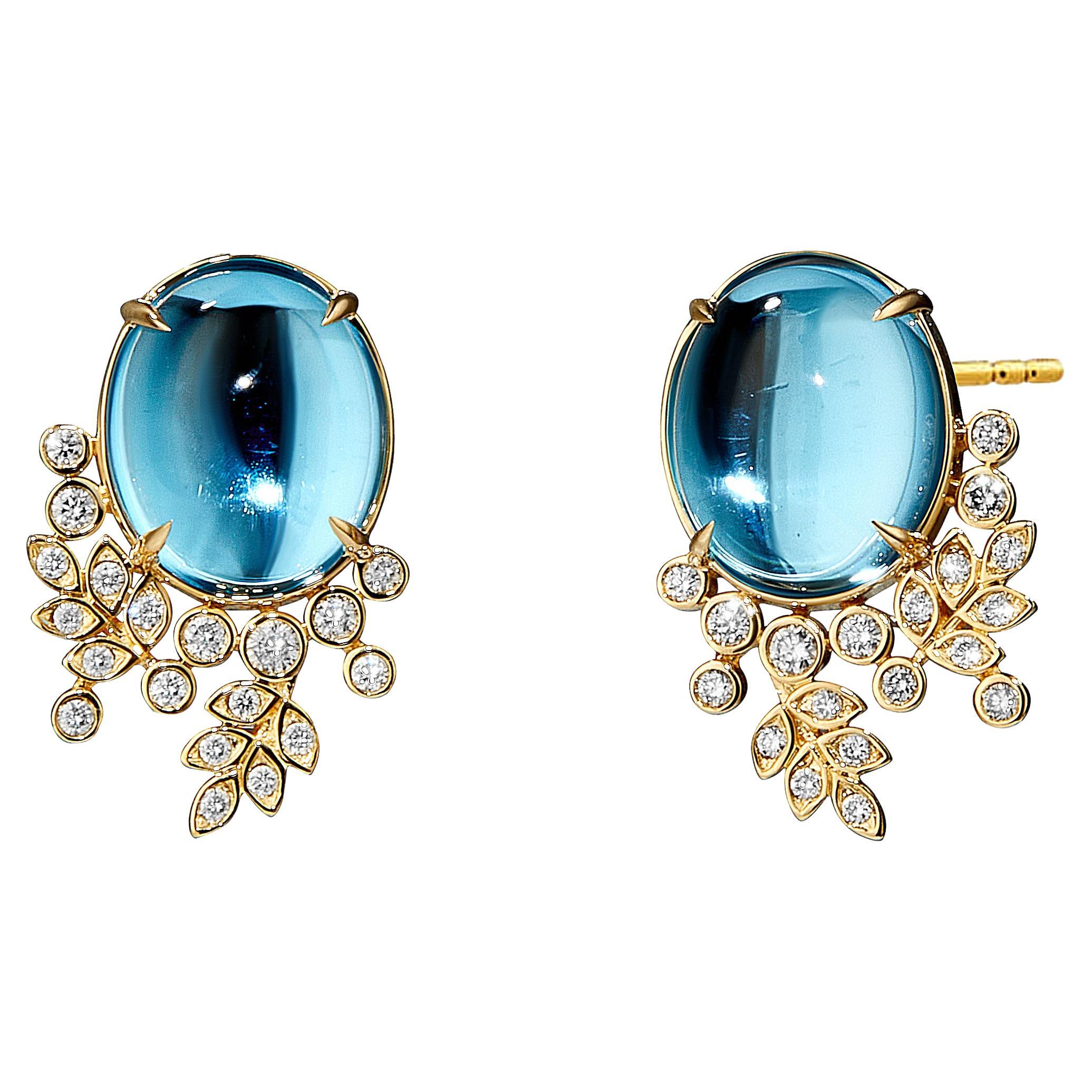 Syna Gelbgold-Ohrringe mit Weinreben-Ohrringen mit blauem Topas und Diamanten