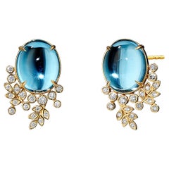 Syna Gelbgold-Ohrringe mit Weinreben-Ohrringen mit blauem Topas und Diamanten