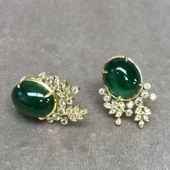 Syna Yellow Gold Vine Earrings with Emeralds and Diamonds