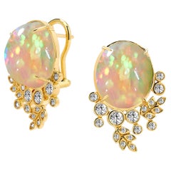 Syna Yellow Gold Vine Earrings with Ethiopian Opal and Diamonds