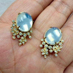 Syna Yellow Gold Vine Earrings with Moon Quartz and Diamonds