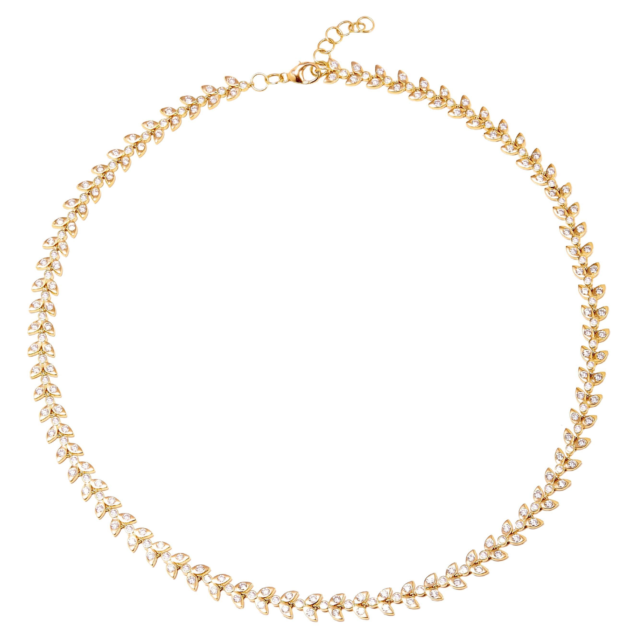 Syna Yellow Gold Vine Necklace with Diamonds For Sale
