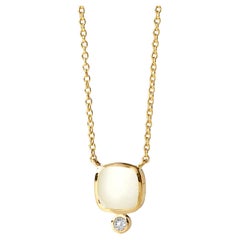 Syna Yellow Gold White Agate Necklace with Champagne Diamonds