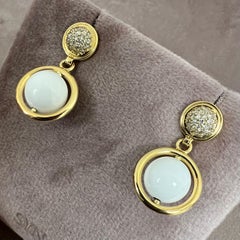 Syna Yellow Gold White Agate Rotating Bead Earrings with Diamonds