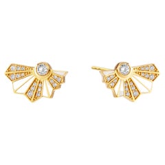 Syna Yellow Gold White Enamel Earrings with Diamonds