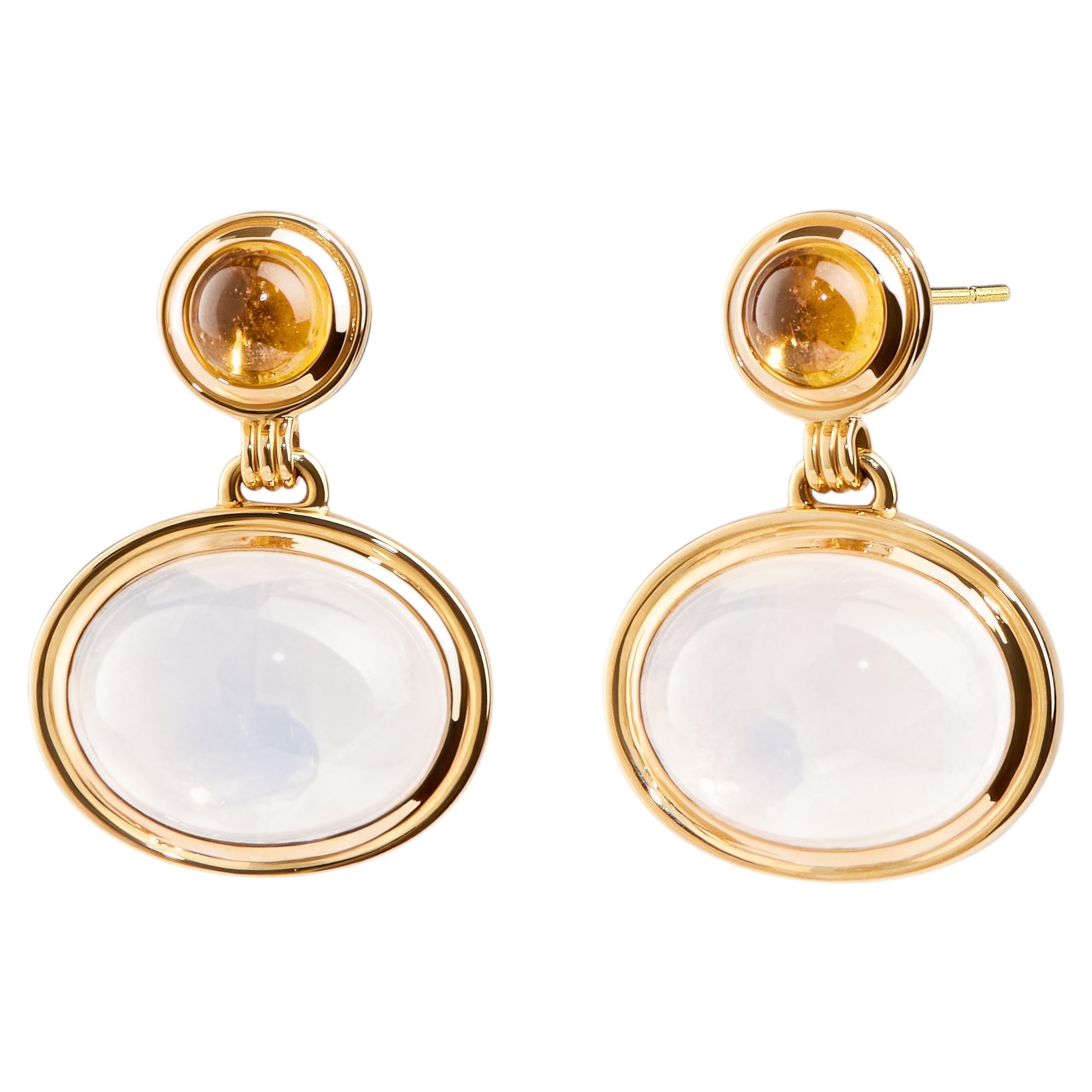 Syna Yellow Gold Yellow Sapphire and Moon Quartz Earrings