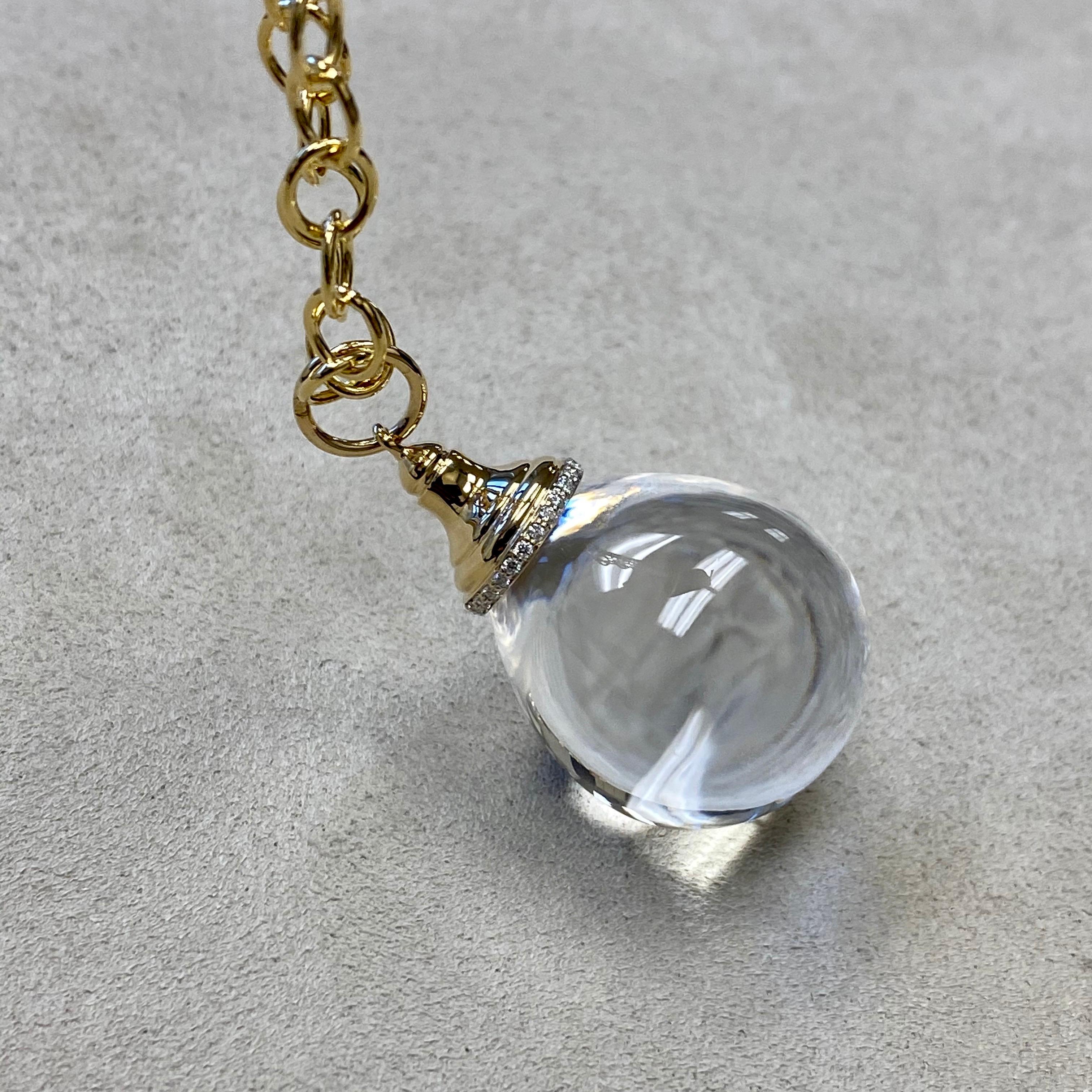 Syna Yellow GoldRock Crystal Drop Pendant with Diamonds In New Condition For Sale In Fort Lee, NJ