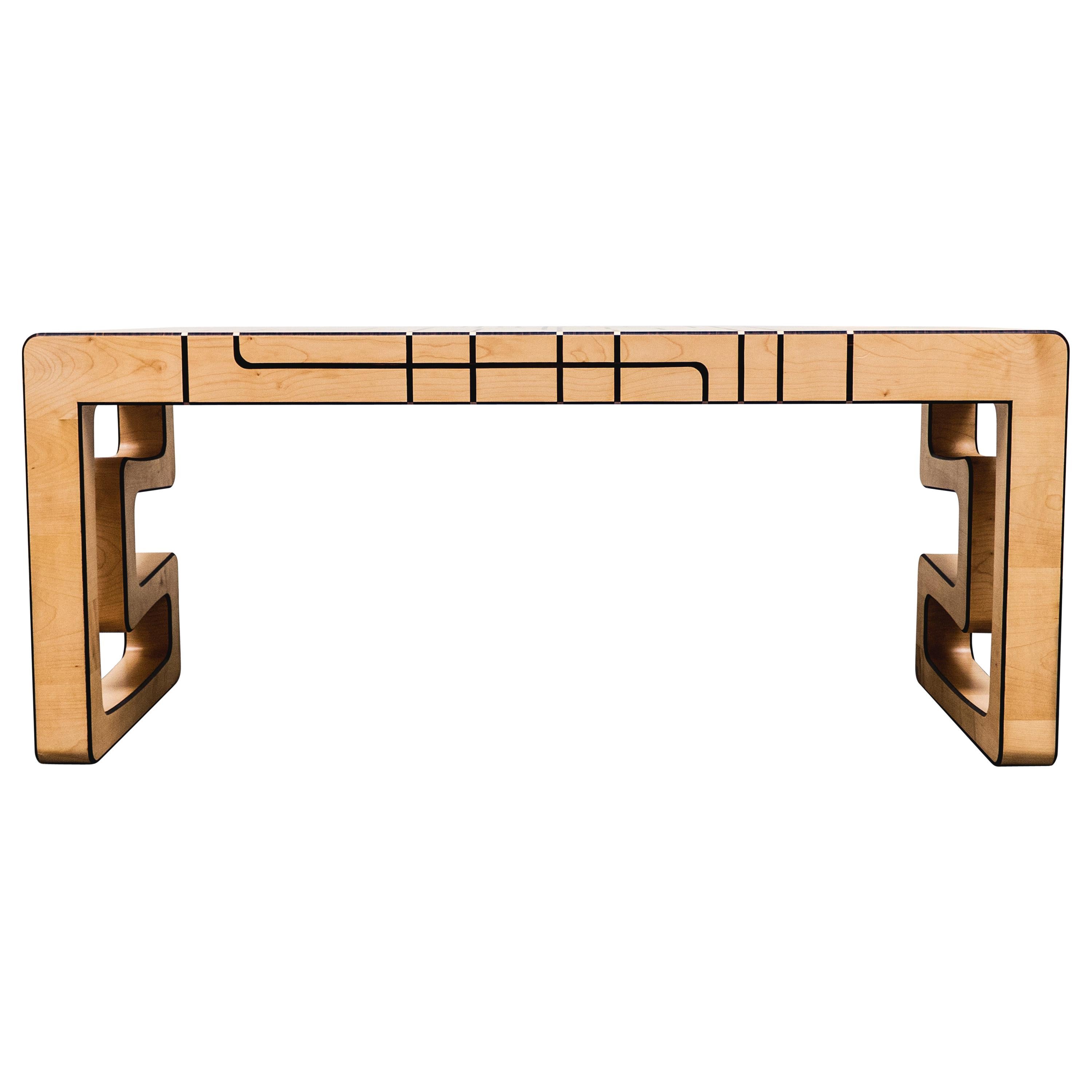 21st Century "Synchronicity" Desk, Maple, Brown Walnut and Leather