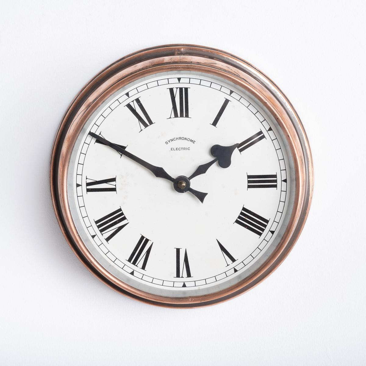 Synchronome Vintage Industrial Copper Case Wall Clock In Good Condition In Nottingham, GB