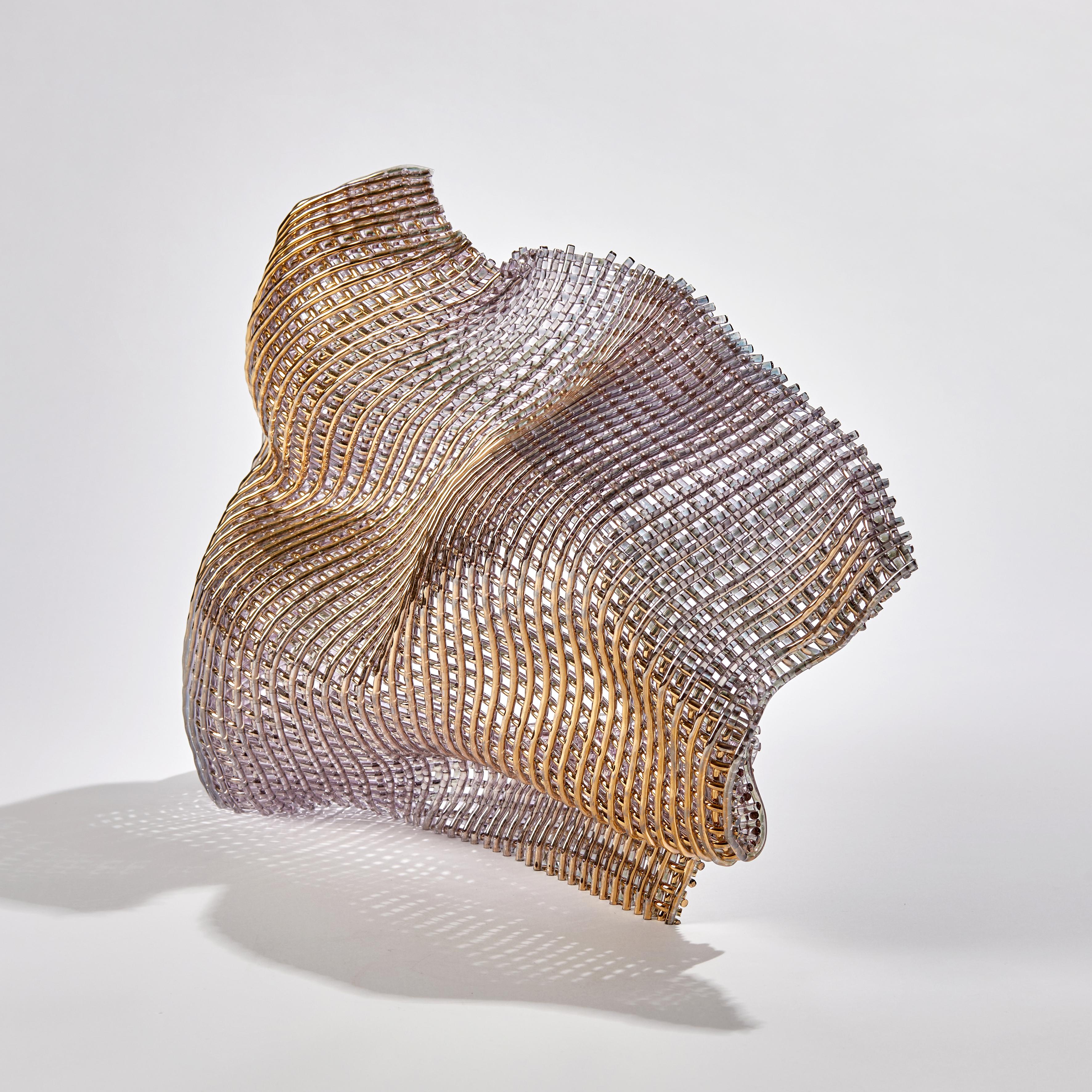 Organic Modern Synchronous I, a Unique Gold and Woven Glass Sculpture by Cathryn Shilling
