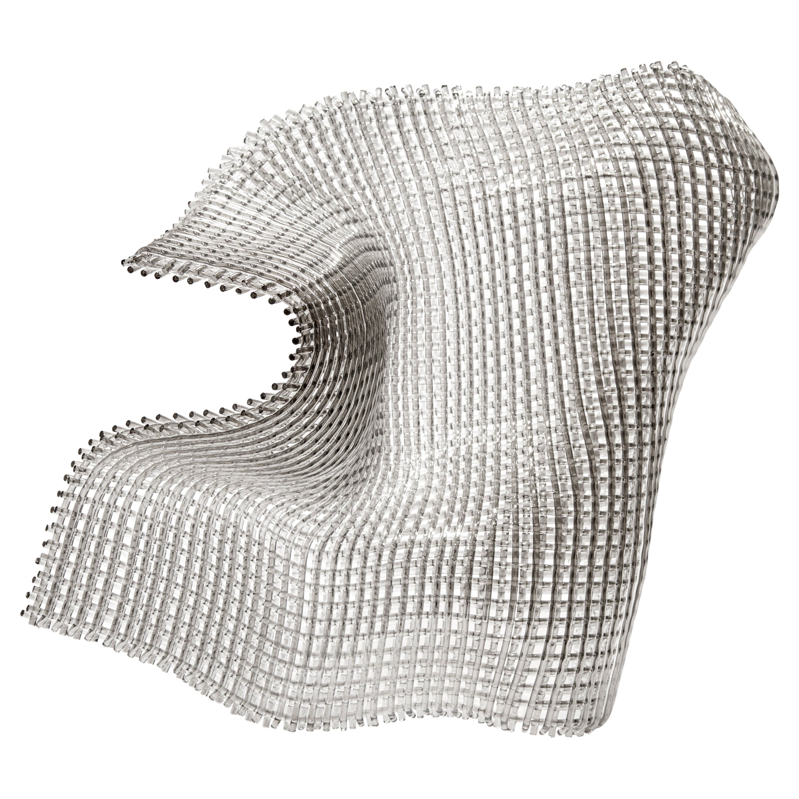 Synchronous II, abstract silver woven glass sculpture by Cathryn Shilling