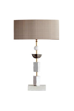 'Synergy' Table Lamp, White, Bronze Patina Accent, Contemporary English Design