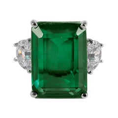 Designer Synthetic 20 Carat Rectangular Step Cut Emerald Diamond Ring