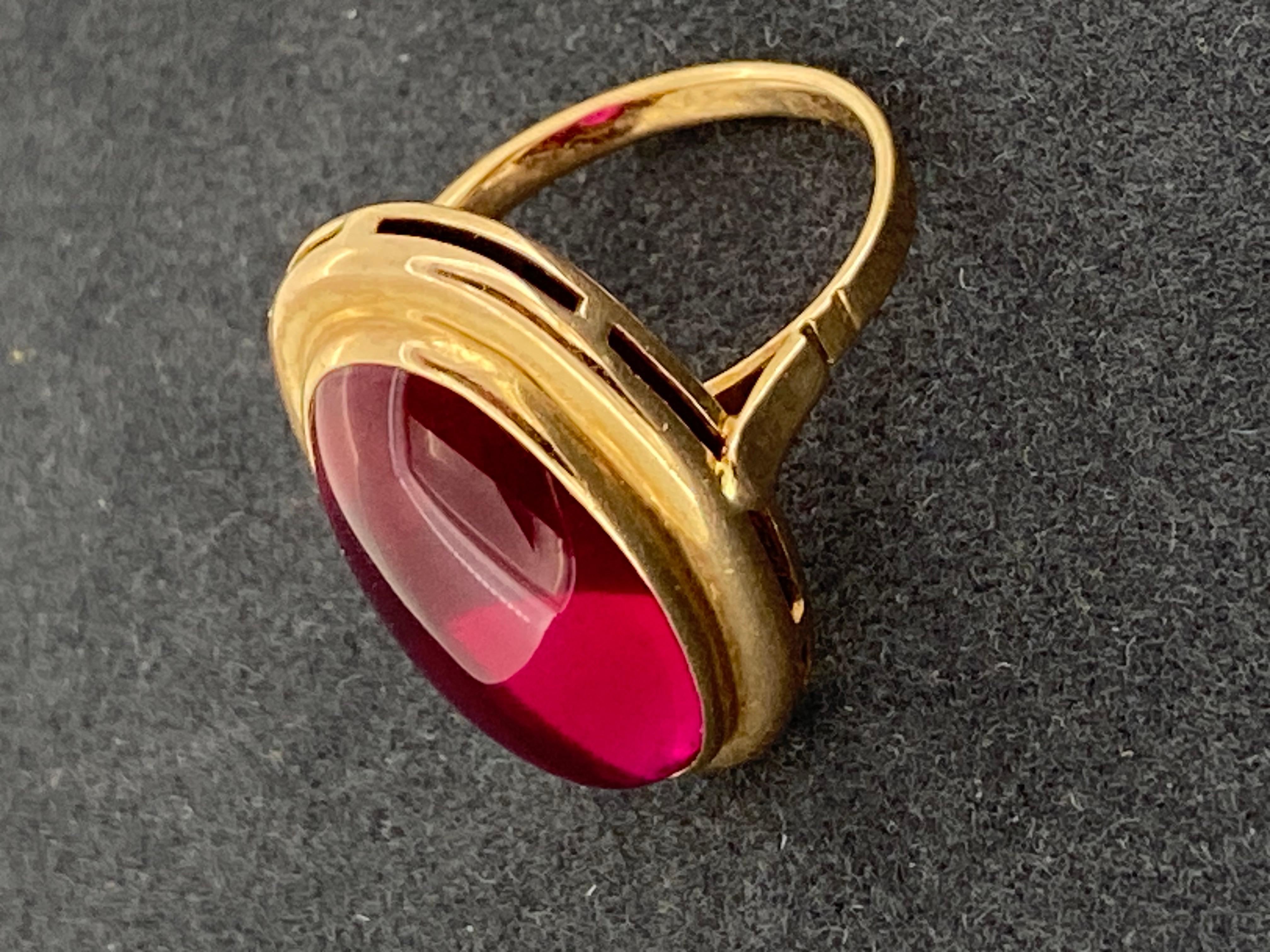 Bague faite à la main en or rose 14 carats 583 avec alexandrite synthétique Hallmarks soviétiques. en vente 2