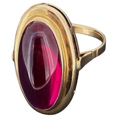Synthetic Ruby Handmade Ring in 14K 583 Rose Gold. Soviet Hallmarks.