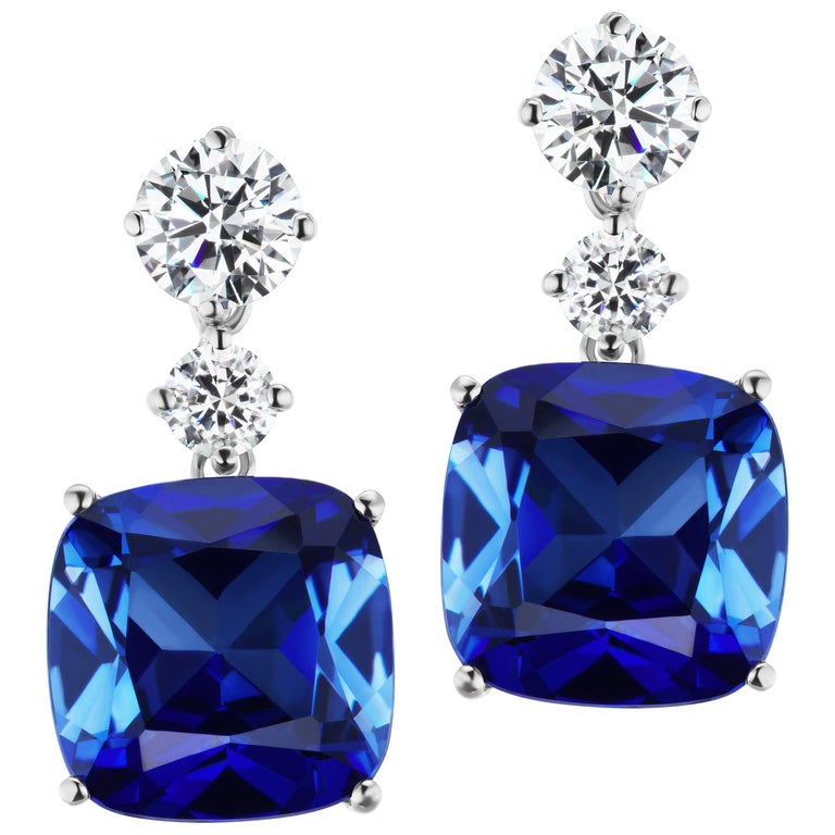 Faux Cushion Sapphire Cubic Zirconia Drop Earrings at 1stDibs | sapphire  costume jewelry, cushion cut sapphire earrings, fake sapphire and diamond  earrings